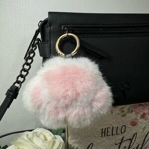 Furry White & Pink Paw Keychain, Bag Charm